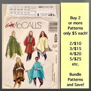McCall's 4228 Uncut Sewing Pattern Poncho and Wraps Misses L-XL-XXL